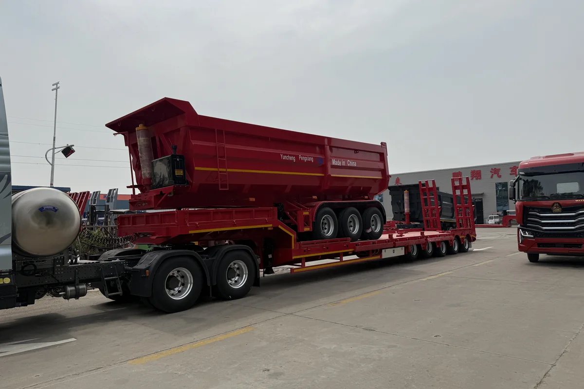 Dump semi trailer prepared for delivery